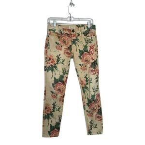 Current Elliott Ivory Floral Straight Skinny Low Rise Stretch Jeans Size 25-0